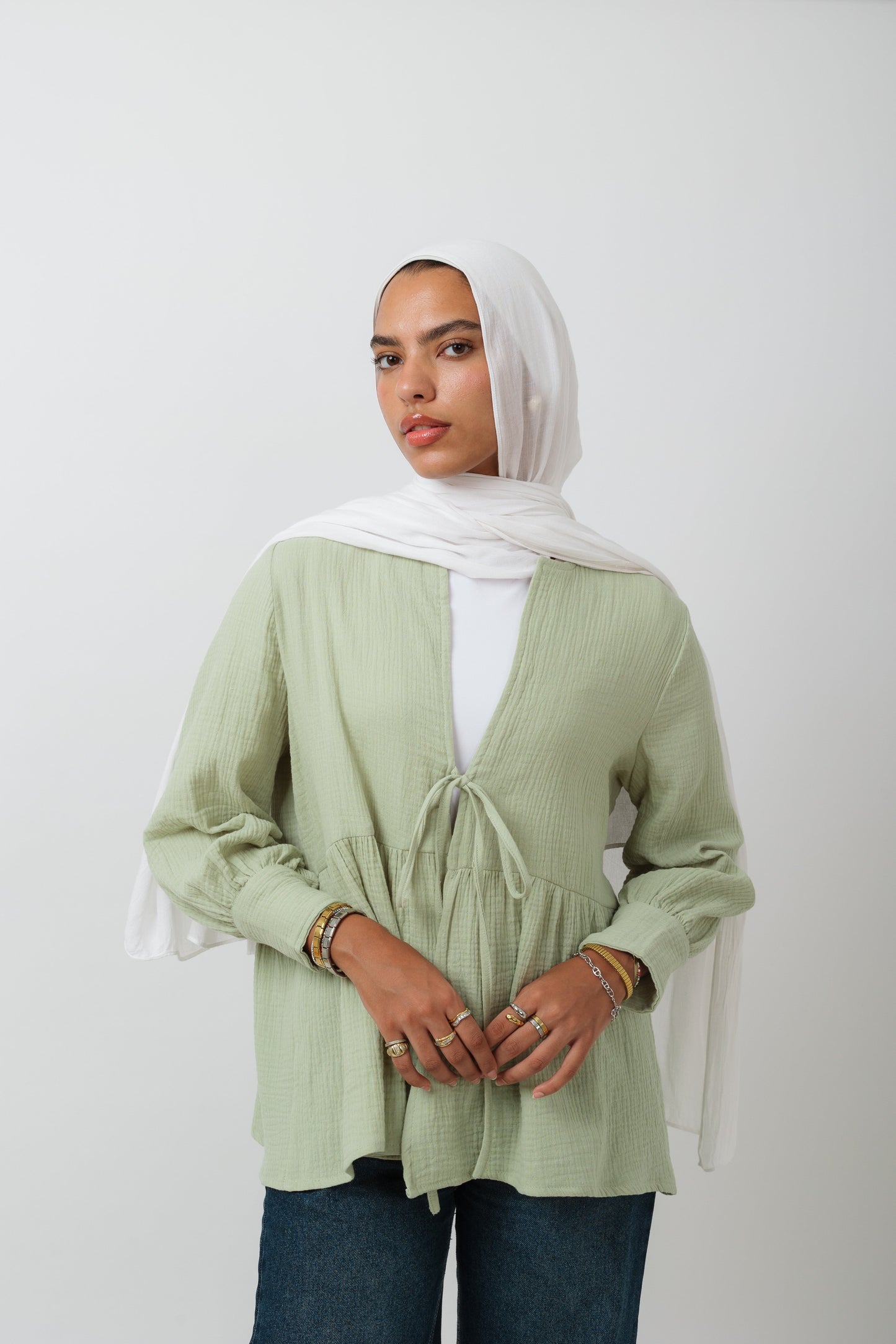 Bow Cardigan In Olive