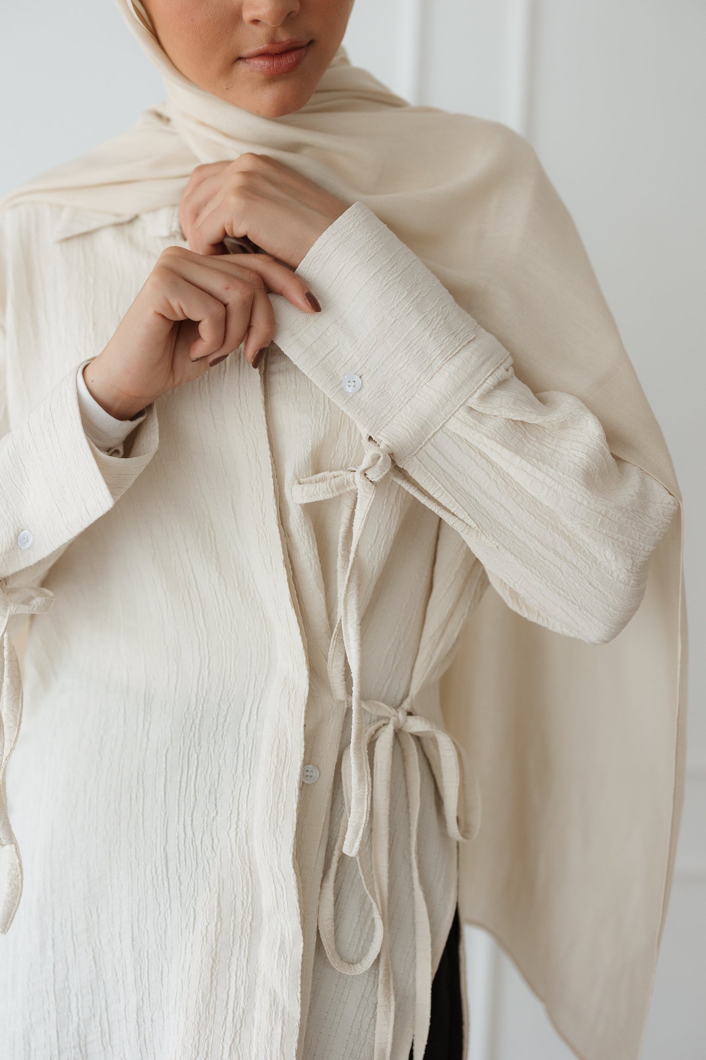 Crinkle Wrap top in Off White