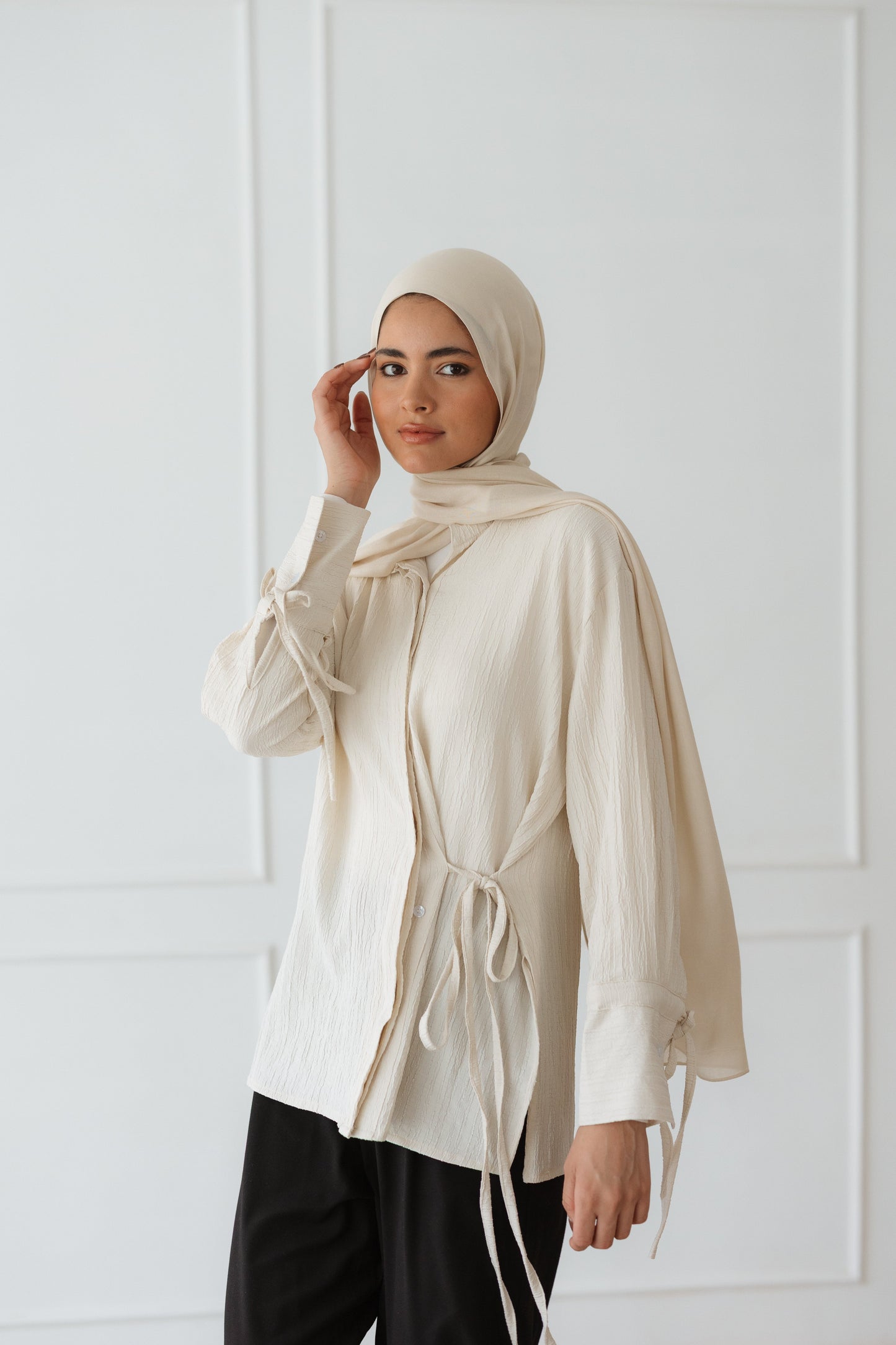 Crinkle Wrap top in Off White