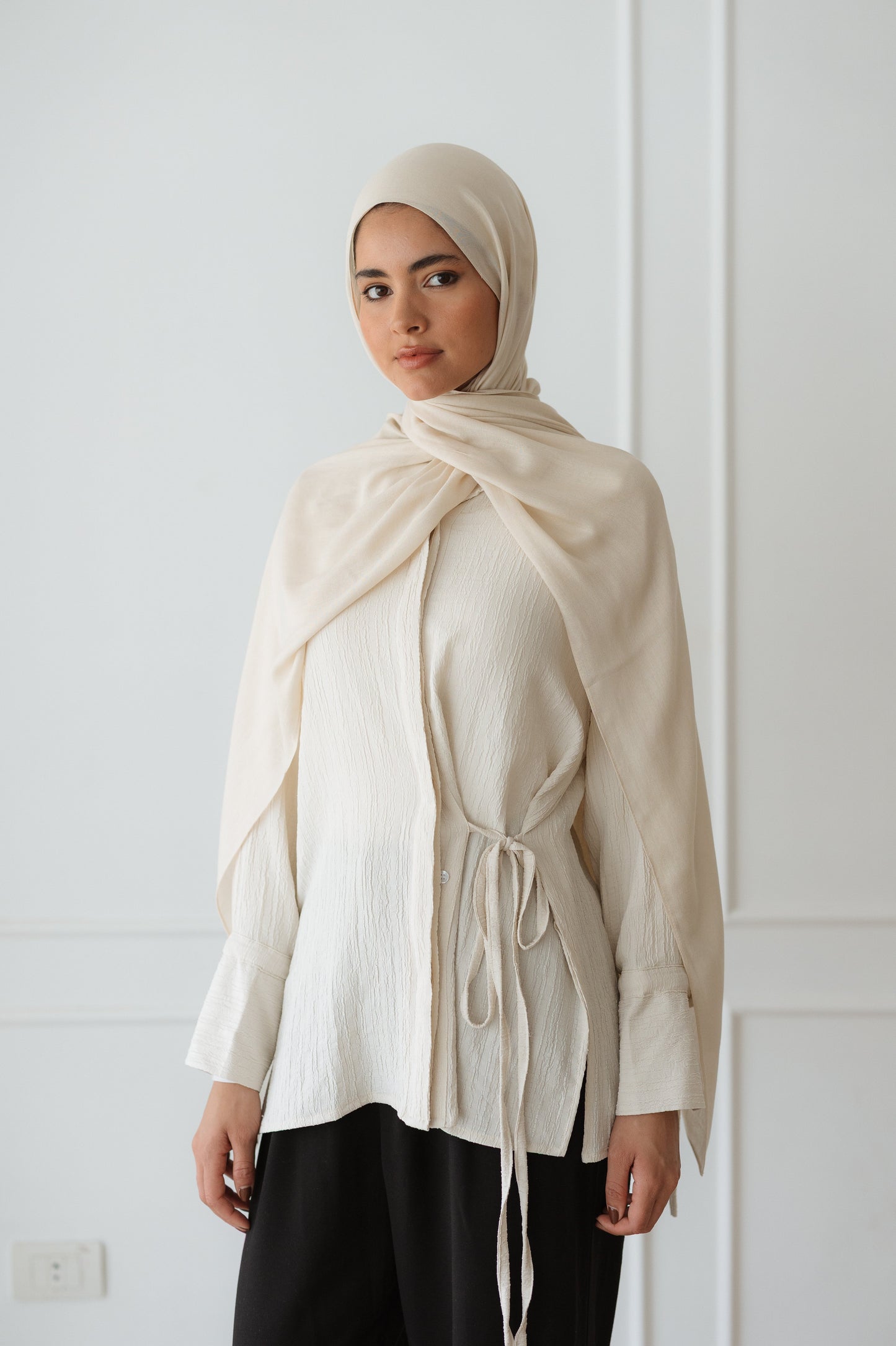 Crinkle Wrap top in Off White