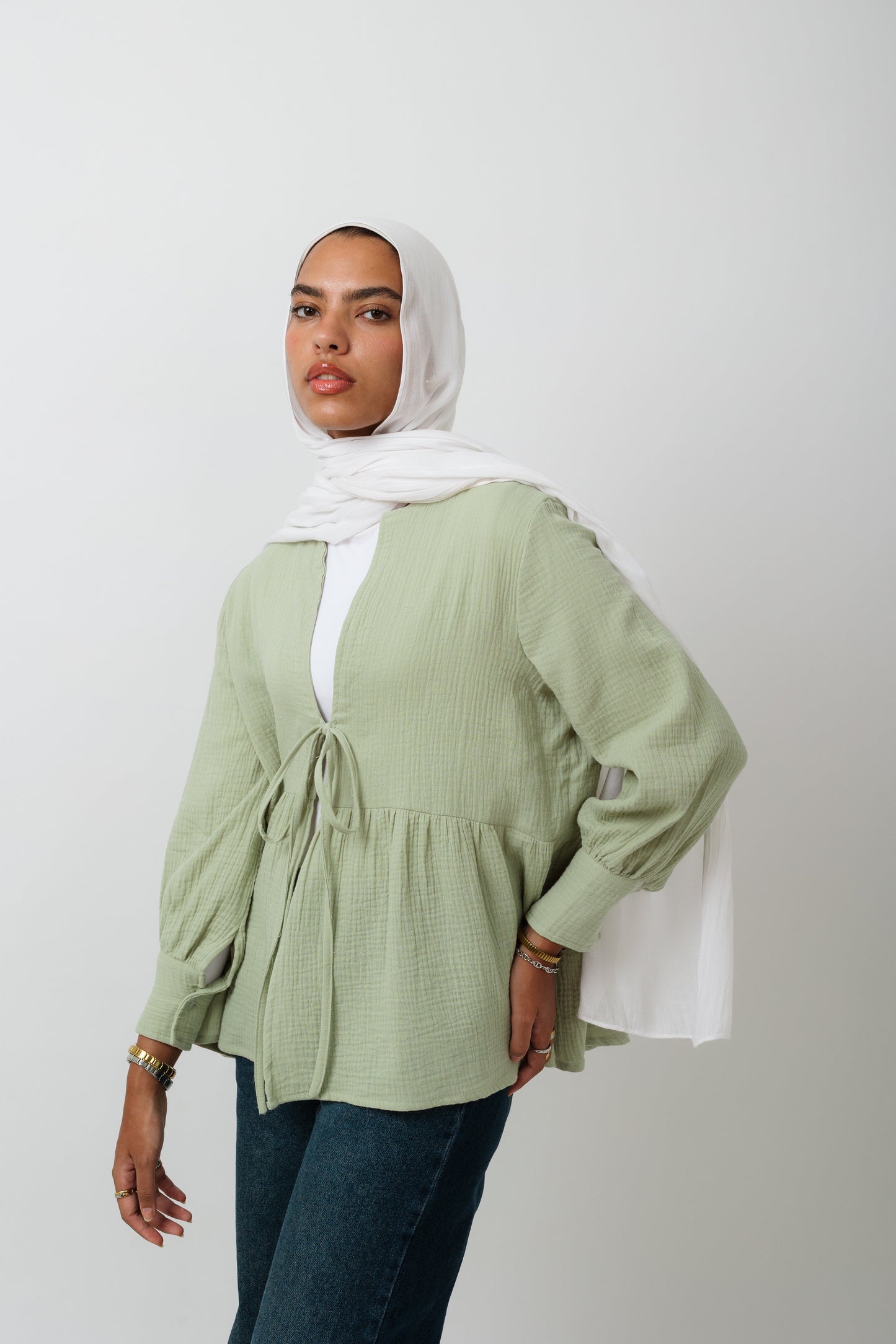 Bow Cardigan In Olive