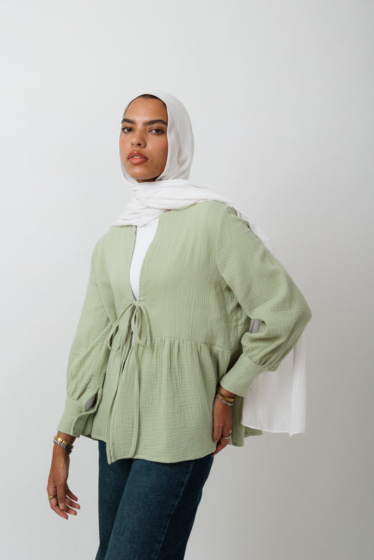 Bow Cardigan In Olive