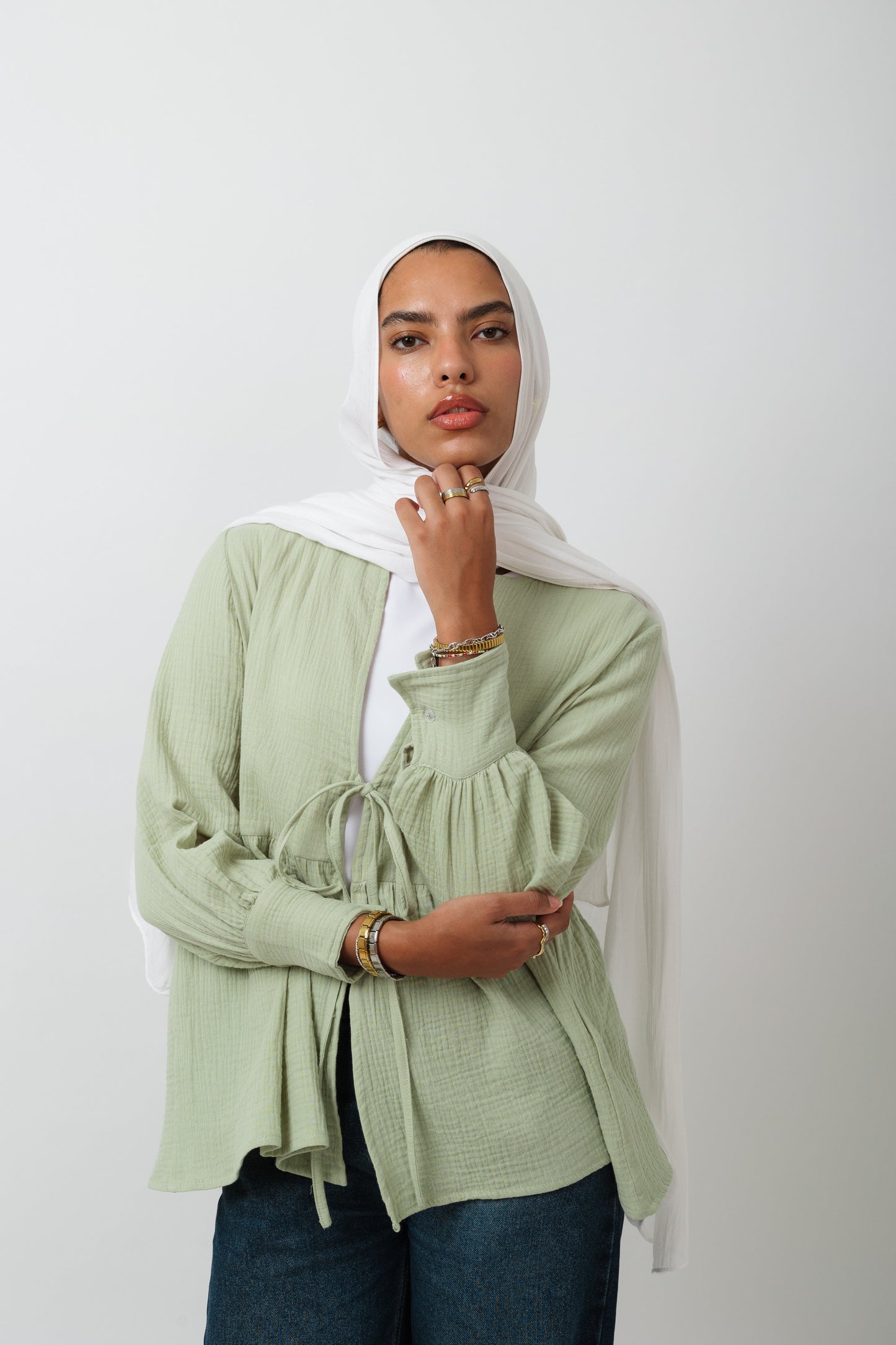 Bow Cardigan In Olive