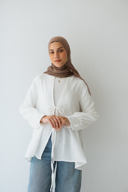 Bow Cardigan In White