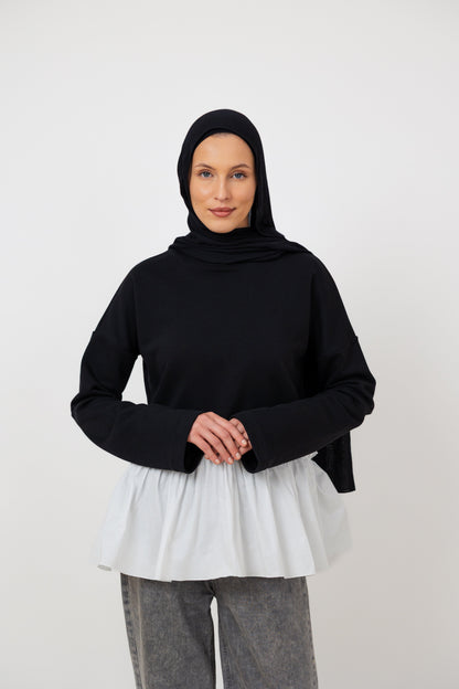 Ruffle Sweatshirt in Black