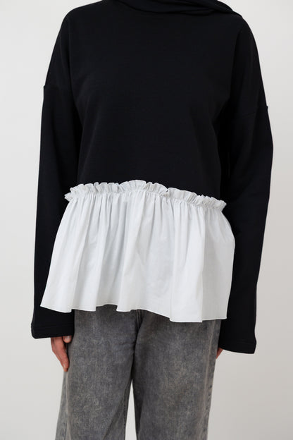Ruffle Sweatshirt in Black