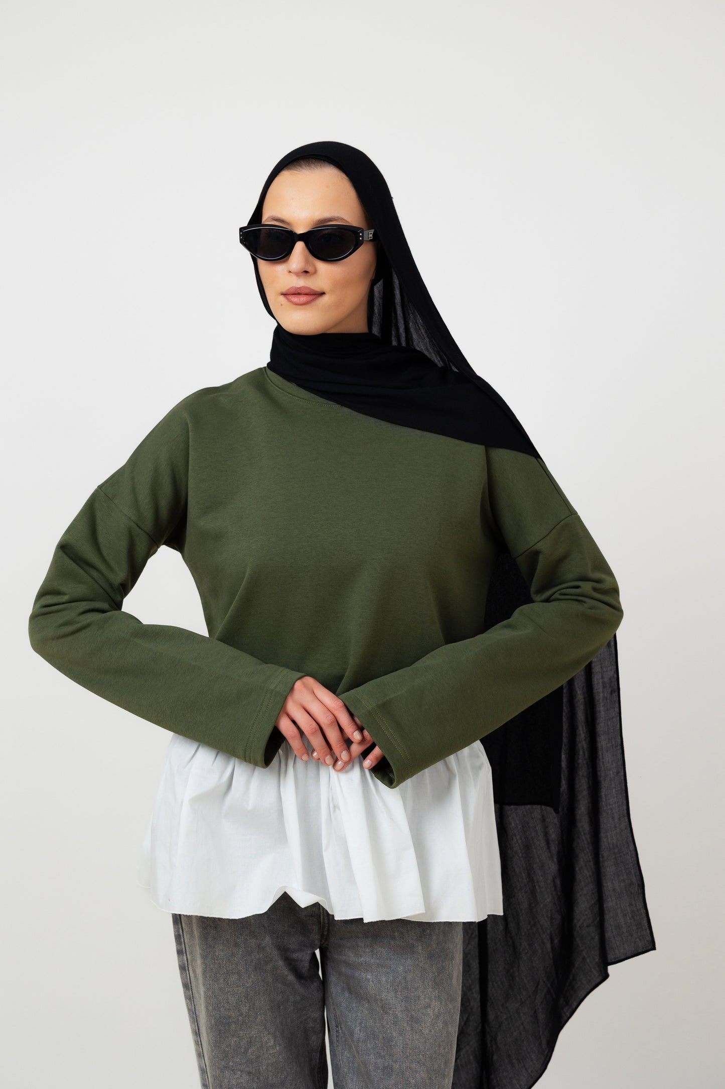 Ruffle Sweatshirt in Olive