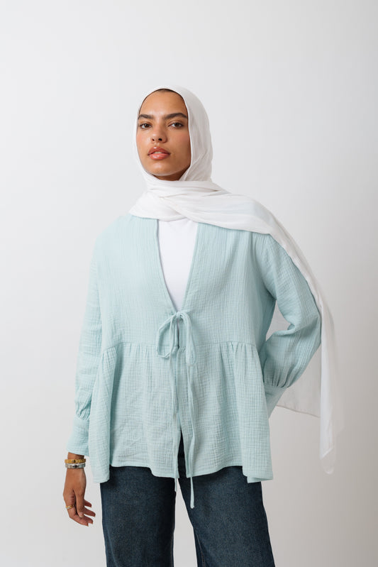 Bow Cardigan In Cyan