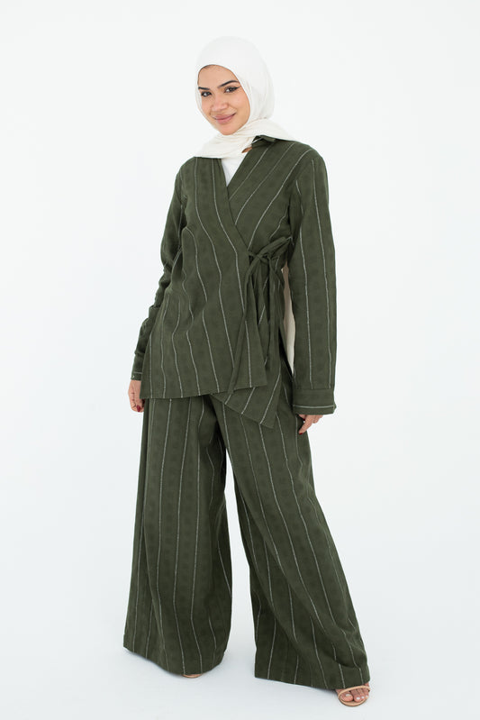 Striped Wrap Chemise In Olive