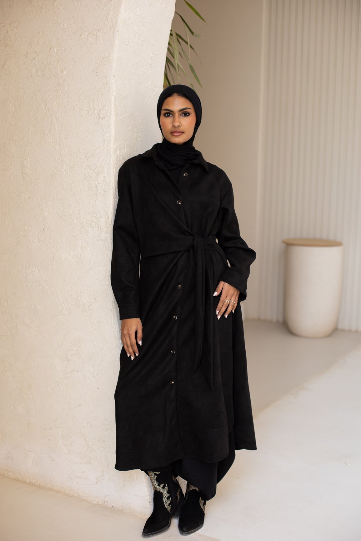 Tie chemise dress in black