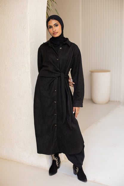 Tie chemise dress in black