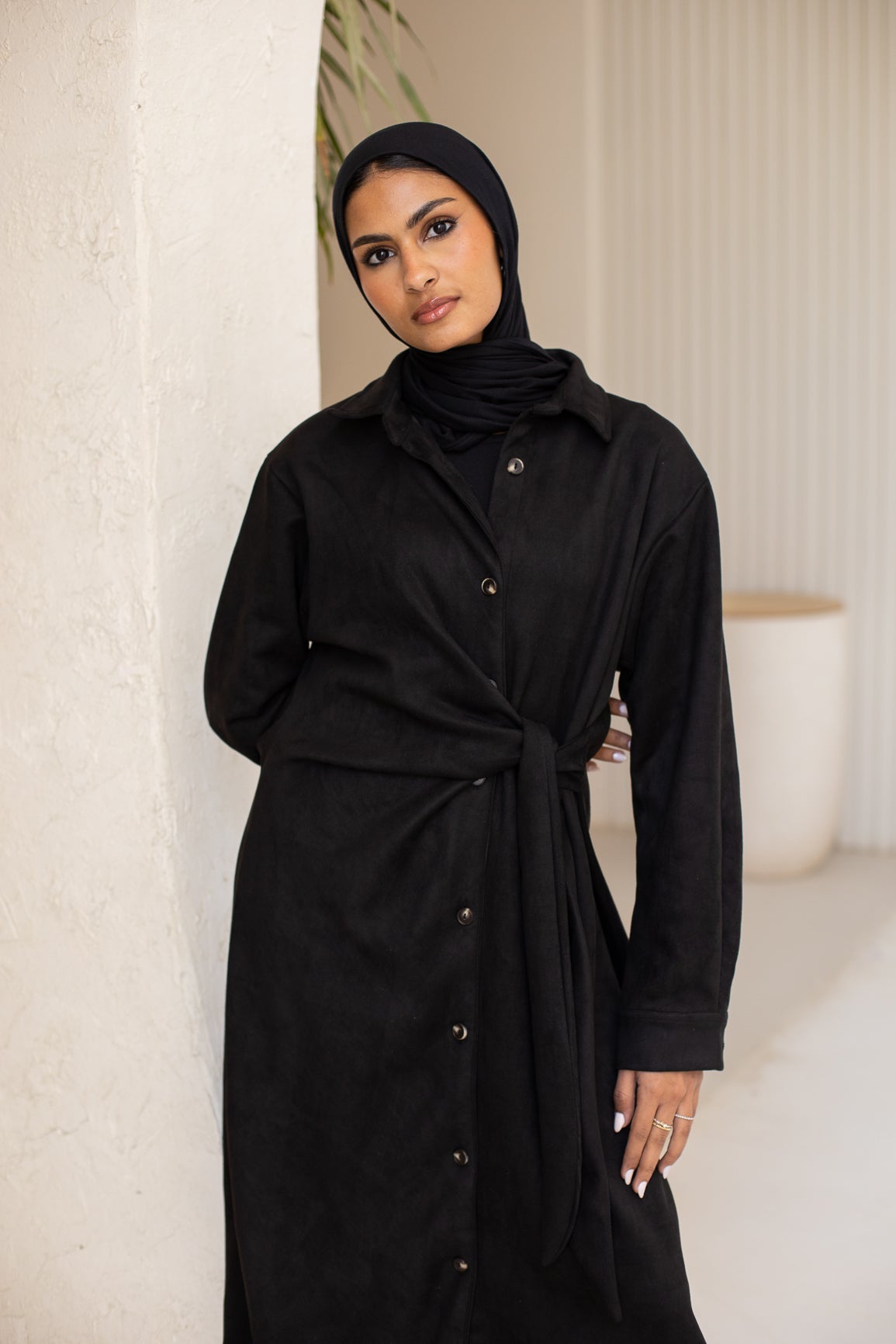 Tie chemise dress in black