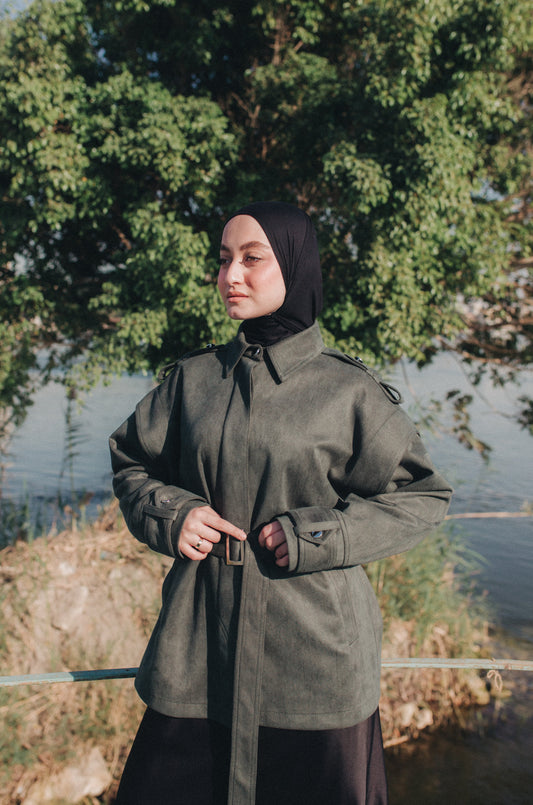 Suede Jacket in Olive