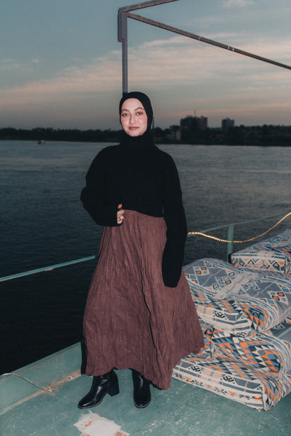 Crushed Skirt in Brown