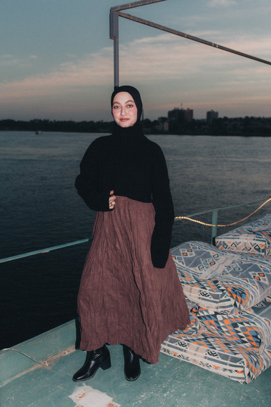 Crushed Skirt in Brown