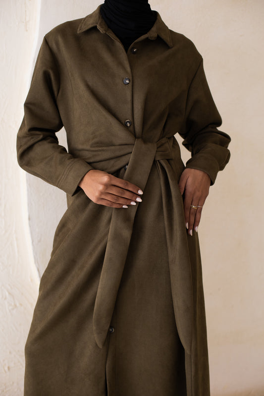 Tie Chemise dress in Olive